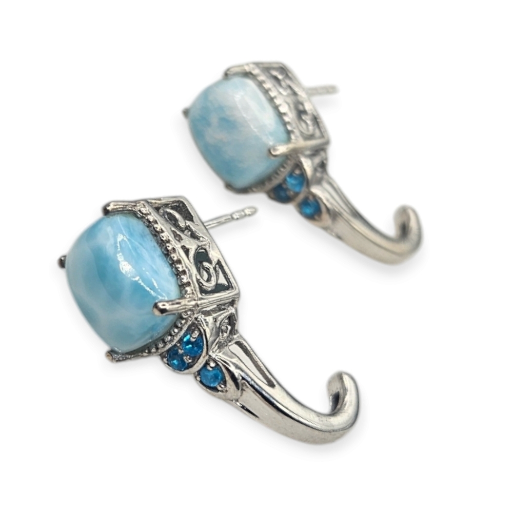 Larimar and Apatite Half Hoop Earrings